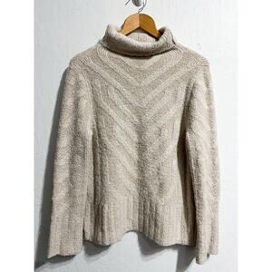 Peruvian Connection Sweater Large Cream Chevron Turtleneck Knit Alpaca Wool